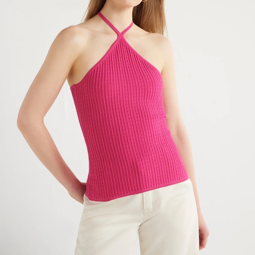 43) One Scoop Women's Sleeveless Halter Tie Pullover Sweater sz XL NWT pink lime - Picture 9 of 9
